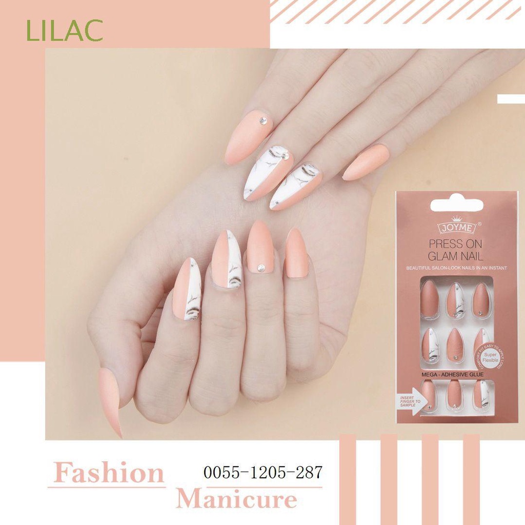 Lilac Nail Art Tools False Nails Wearable Almond French Manicure New Solid Color With Rhinestones Fake Nails Full Cover Stiletto Shopee Mexico