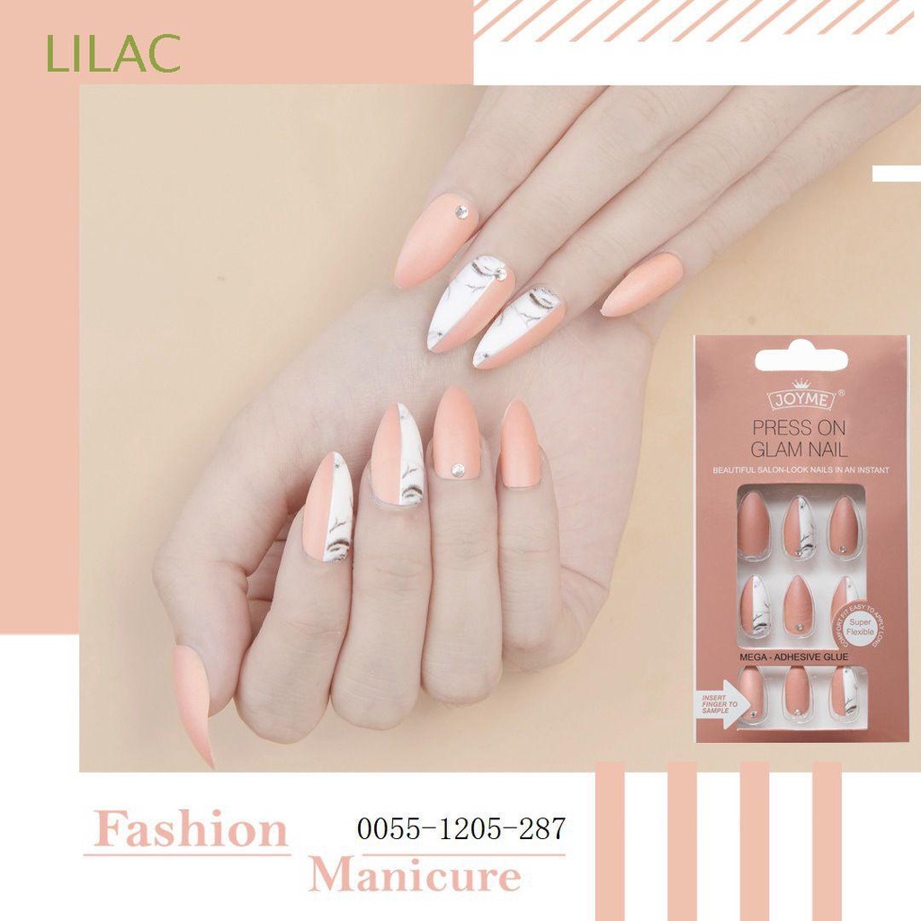 Lilac Nail Art Tools False Nails Wearable Almond French Manicure New Solid Color With Rhinestones Fake Nails Full Cover Stiletto Shopee Mexico