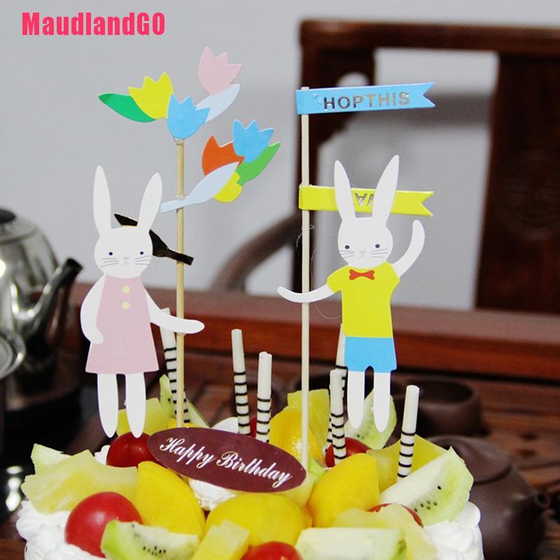 MaudlandGO dibujos animados lindo conejo bebé feliz cumpleaños pastel  Topper bebé niño niña flor bandera | Shopee México