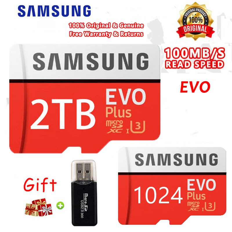 Tarjeta De Memoria Original Samsung EVO plus De 2 Tb/micro Sd De 1tb/521G ✈ Alta Velocidad Para Celular/Tableta/Cámara /