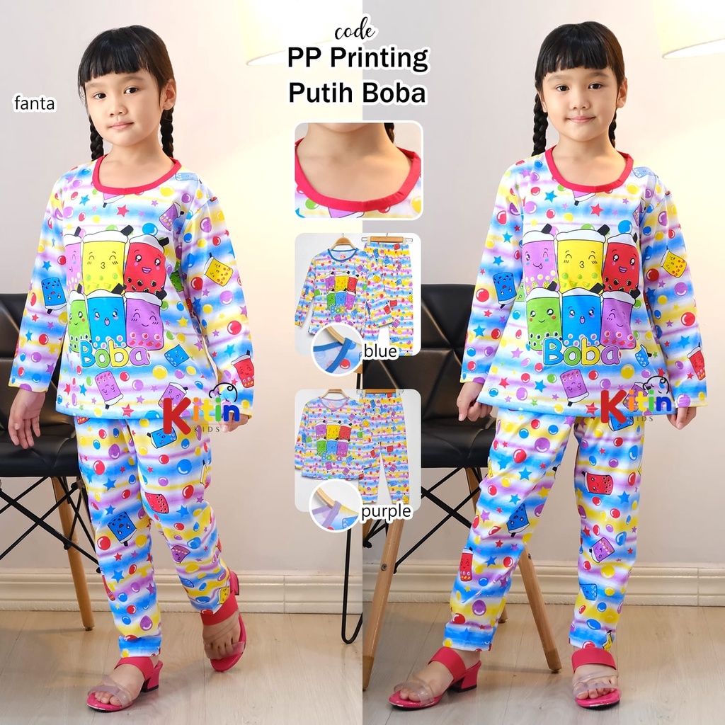 Kk - trajes de pijama y ropa de dormir para niñas/niñas/niños 1-10 años  motivo impresión completa BOBA BUBBLE Cool camiseta Material | Shopee México