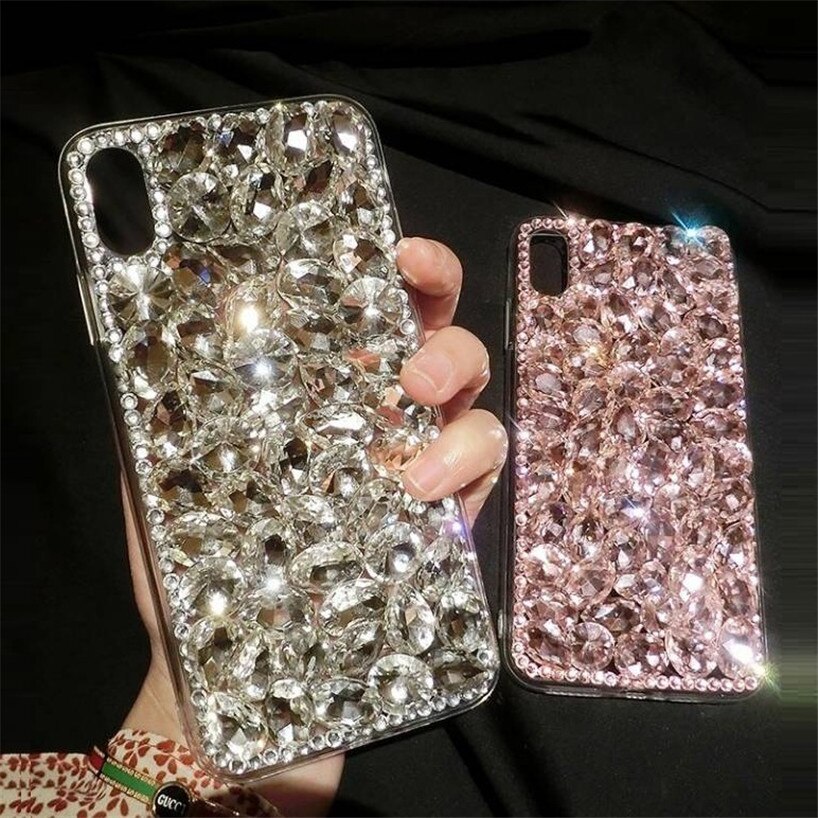 Girly Bling Glitter Diamond Mujeres Diamantes de imitación cristal Funda Para Teléfonos Celulares