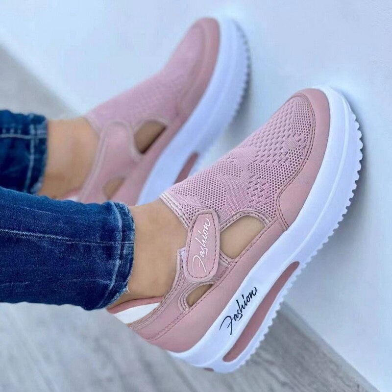 2022 Primavera Verano Mujeres Sandalias Plataforma Color Sólido Pisos Zapatos De Señoras Casual Malla Transpirable Cuñas Zapatillas De Deporte Para Caminar Shopee