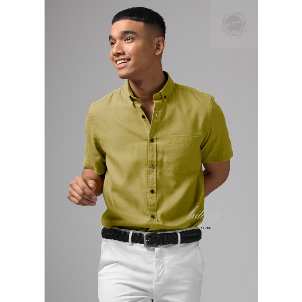 Camisa verde lisa de manga corta verde limón wardah para hombre | Shopee  México