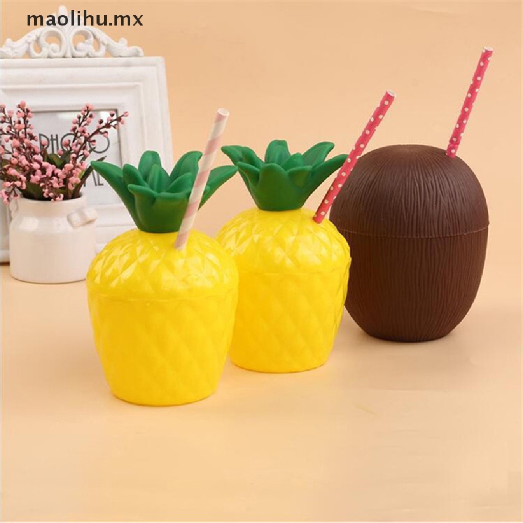 Sharplace 6 Pedazos Vasos de Beber Forma de Coco con Pajitas Estilo Hawaiano Accesorio de Piscina de Fiesta de Playa de Verano 
