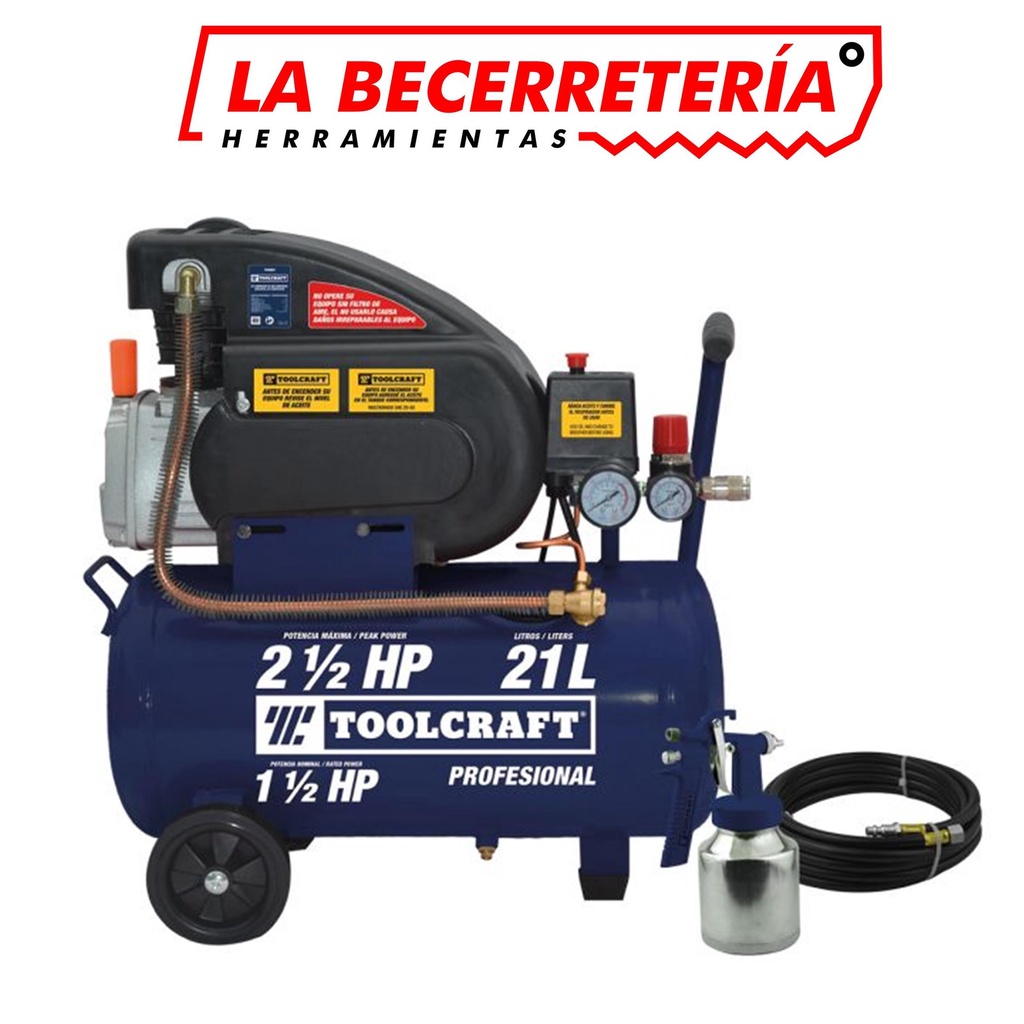 Kit Compresor de Aire 21 Litros 2.5 HP Con Manguera y Pistola Para