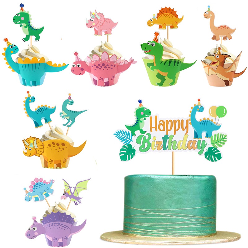 Adornos De Dinosaurio Para Cupcakes Decoración De Pasteles De Feliz  Cumpleaños Para Baby Shower Suministros De Fiesta De 1er | Shopee México