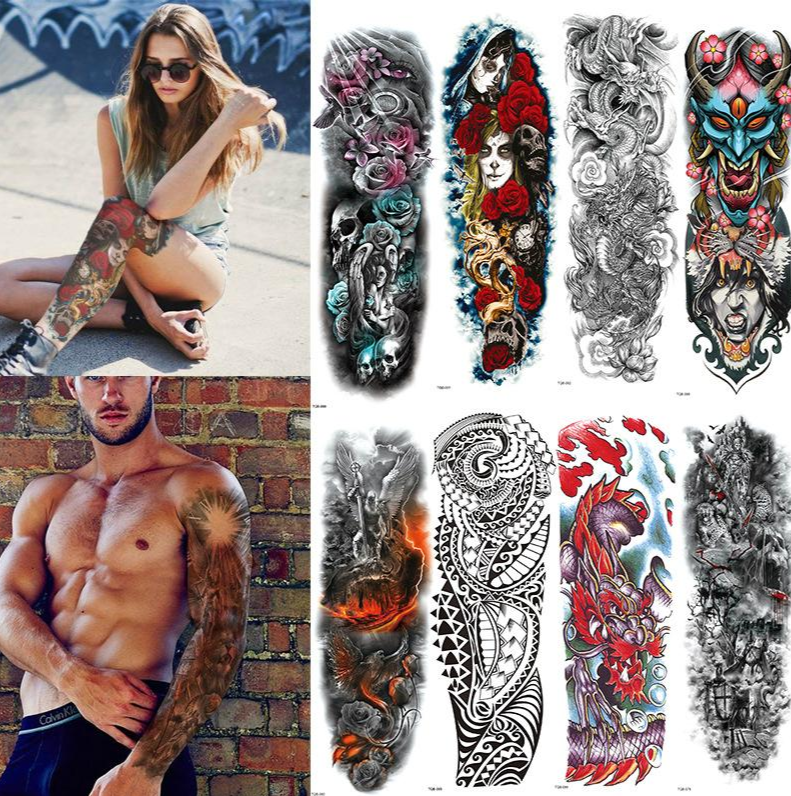 manga completa brazo tatuajes temporales, dragón oriental, flores de loto  para hombre mujer tatuaje pegatina suministro tatuaje manga | Shopee México