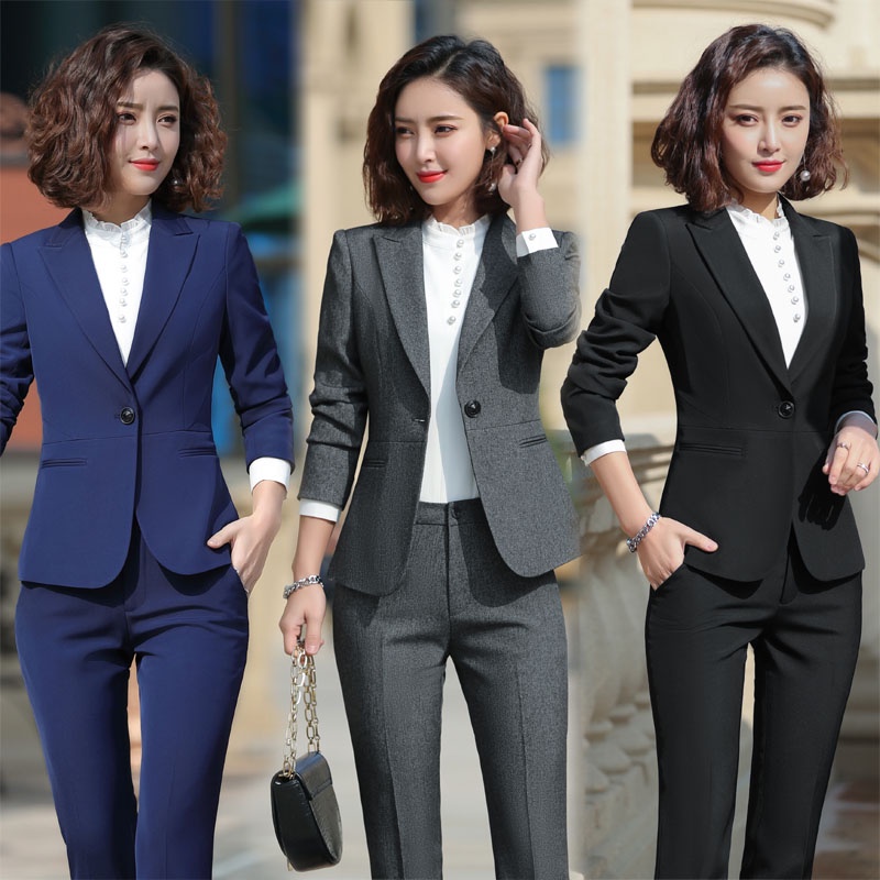 Ropa De Trabajo Formal Coreana Para Mujer, Chaqueta Y Pantalones, Traje De  Negocios De Albaricoque, Pantalones De Dos Piezas, Otoño E Invierno |  