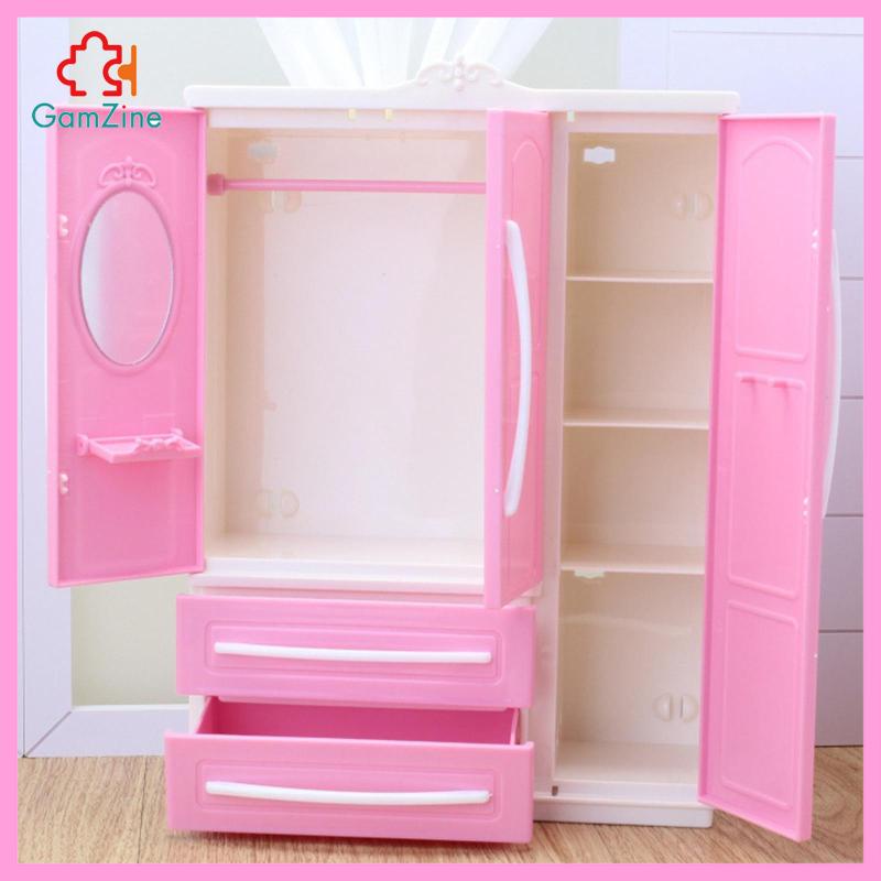 Muñecas Cloest armario con espejo 10 xhangers Para Muñeca Barbie Dormitorio Set Juguetes 
