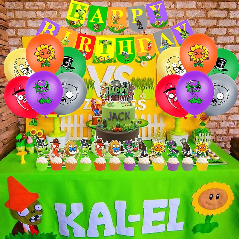 Plantas vs. Zombies fiesta de cumpleaños globos de dibujos animados fiesta  bandera pastel Topper globo decoración de fiesta conjunto | Shopee México