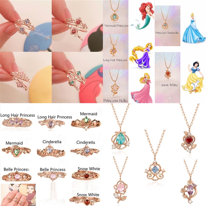 Conjunto De Joyería De Moda De Oro Rosa De 18 Quilates Disney Princesa Anillo Hao Piedra Incrustada Abierta Ajustable Corona | Shopee México
