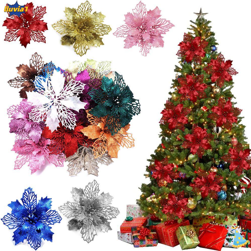 LLUVIA1 Flores De Navidad Coloridas Purpurina Decoración De Año Nuevo  Decoraciones De Árbol | Shopee México