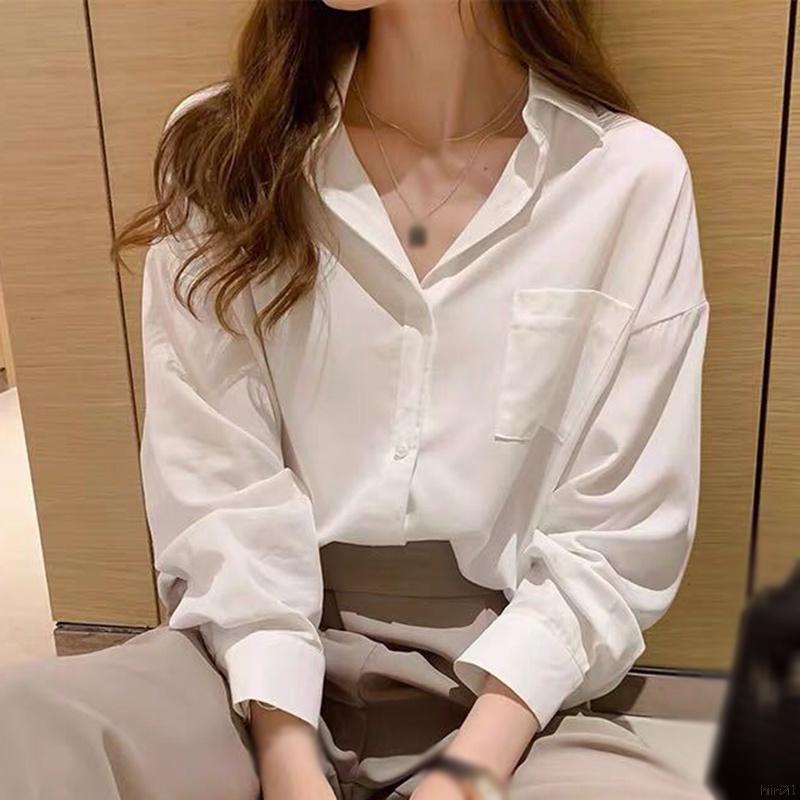 S-4XL Mujeres tops Coreanos De Manga Larga Blusa Blanca Suelta Retro Todo  Combinado Camisas Casual Fondo crop top Para Niñas | Shopee México