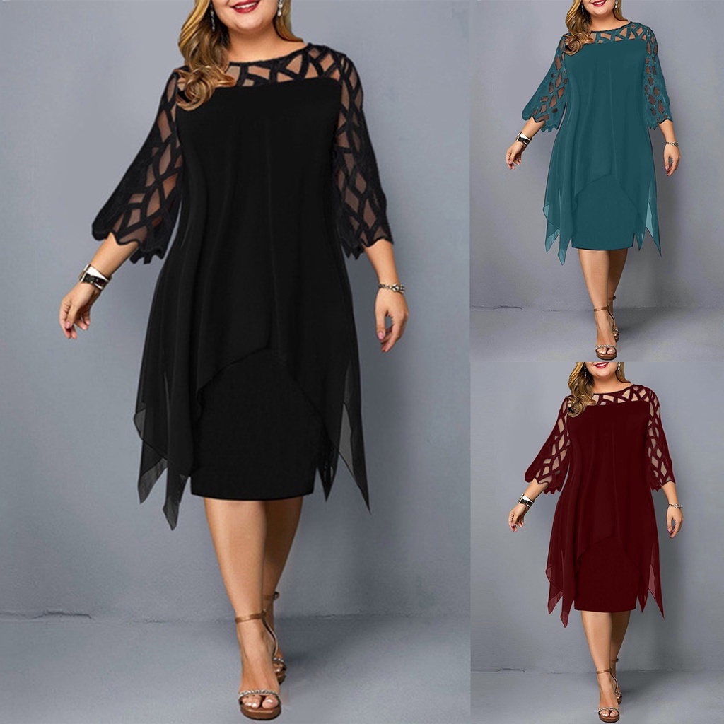 Vestidos de Noche con dobladillo irregular y panel de encaje /Vestido de  talla grande | Shopee México