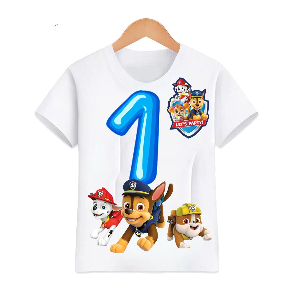 PAW PATROL niño cumpleaños camiseta de dibujos animados patrulla canina camiseta ropa de niño gráfico pata mashall ryder chase cielo perro camisetas de niños | Shopee México