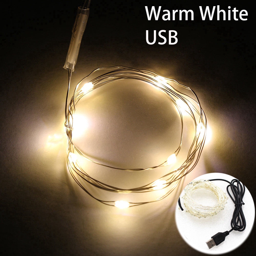 Luces de hadas USB 100 LED Blanco brillante Luces de la cadena de Navidad para interiores Estable Encendido/apagado USB alimentado 10m/32 pies de largo iluminado con cable transparente 