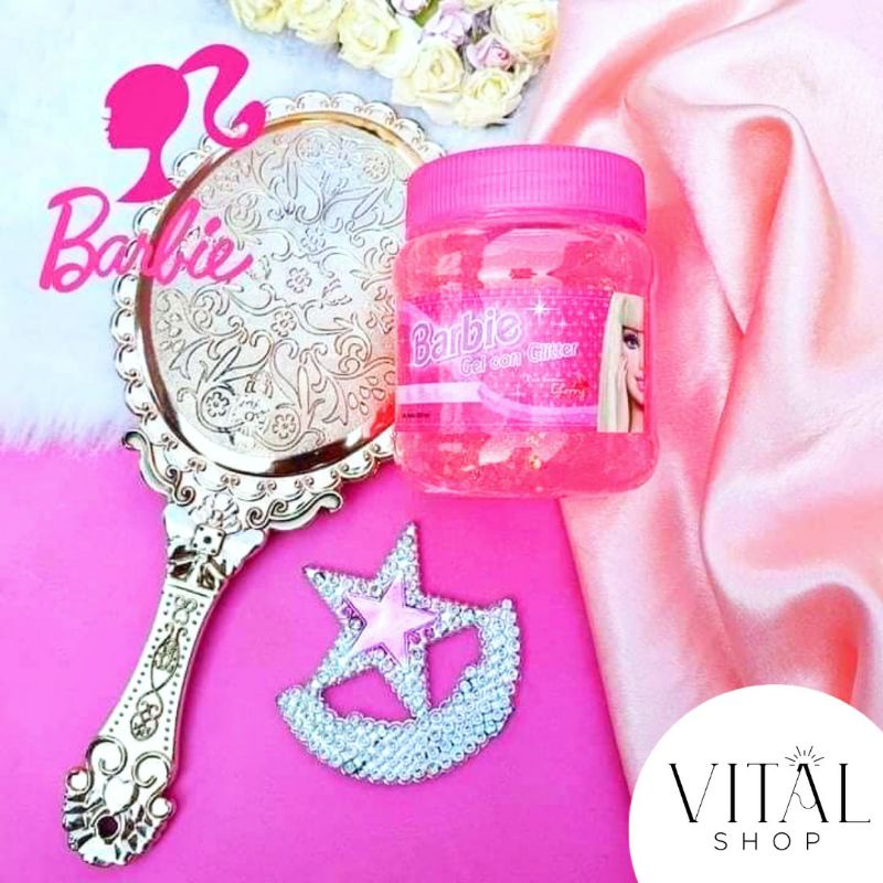 Gel Barbie para el cabello con Glitter y trozos de estrella corazones