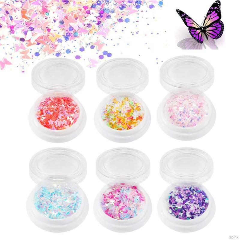 Download 6 Boxes 3d Butterfly Nail Art Glitter Sequins Splarkly Laser Coloful Acrylic Holographic Nail Decoration Shopee Mexico