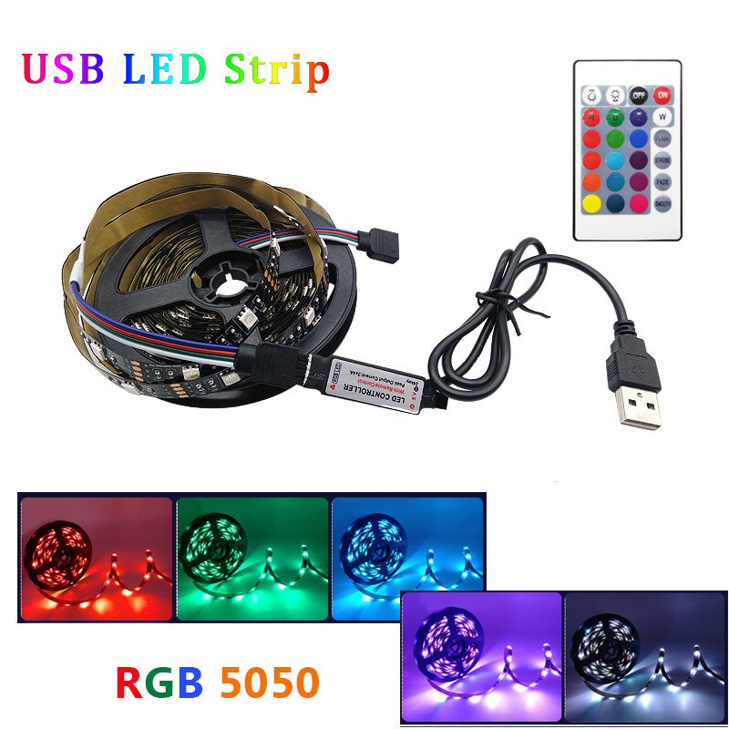 5V USB LED Tira Luces Luz Trasera De Tv 5050 Rgb Cambio De Color Con Control Rem 