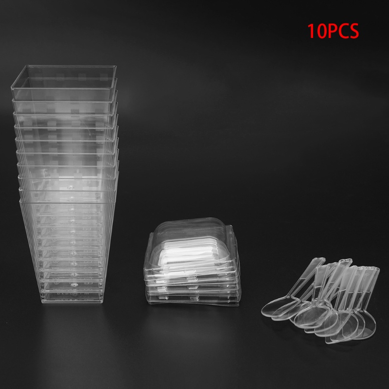 VAILANG 10 Piezas Desechables Mousses de plástico Duro Taza de Postre en Forma de corazón con cucharas Tapas Vasos Desechables Transparente 