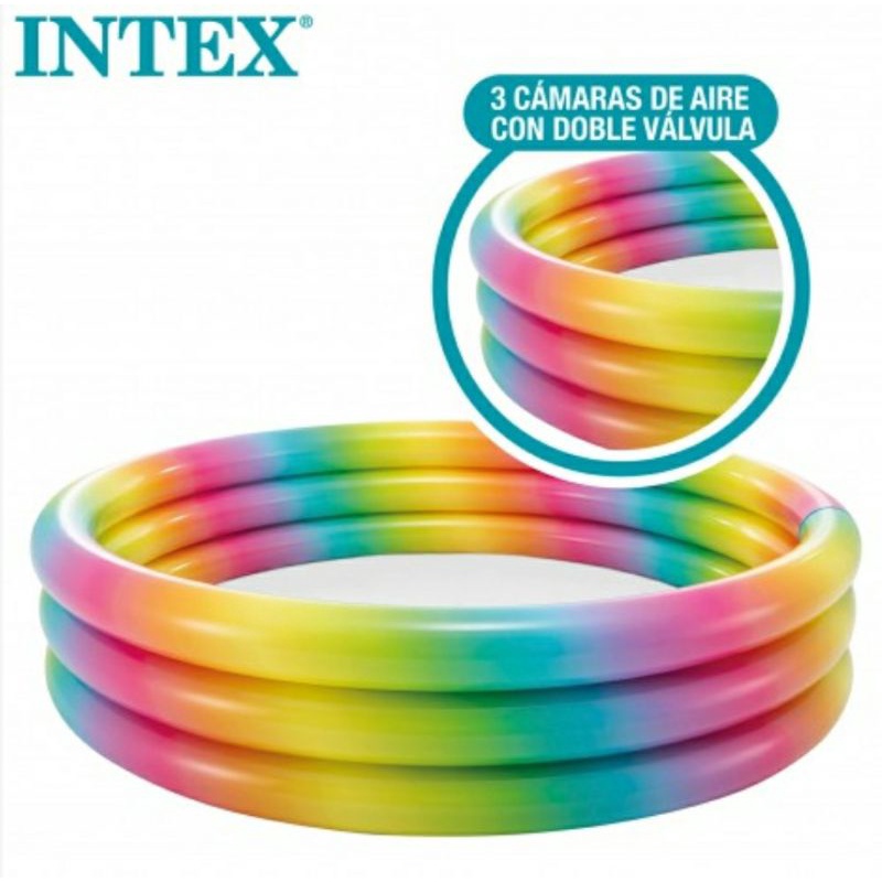 Alberca Piscina Inflable Intex De 3 Aros Con Puntos De Colores 168x38
