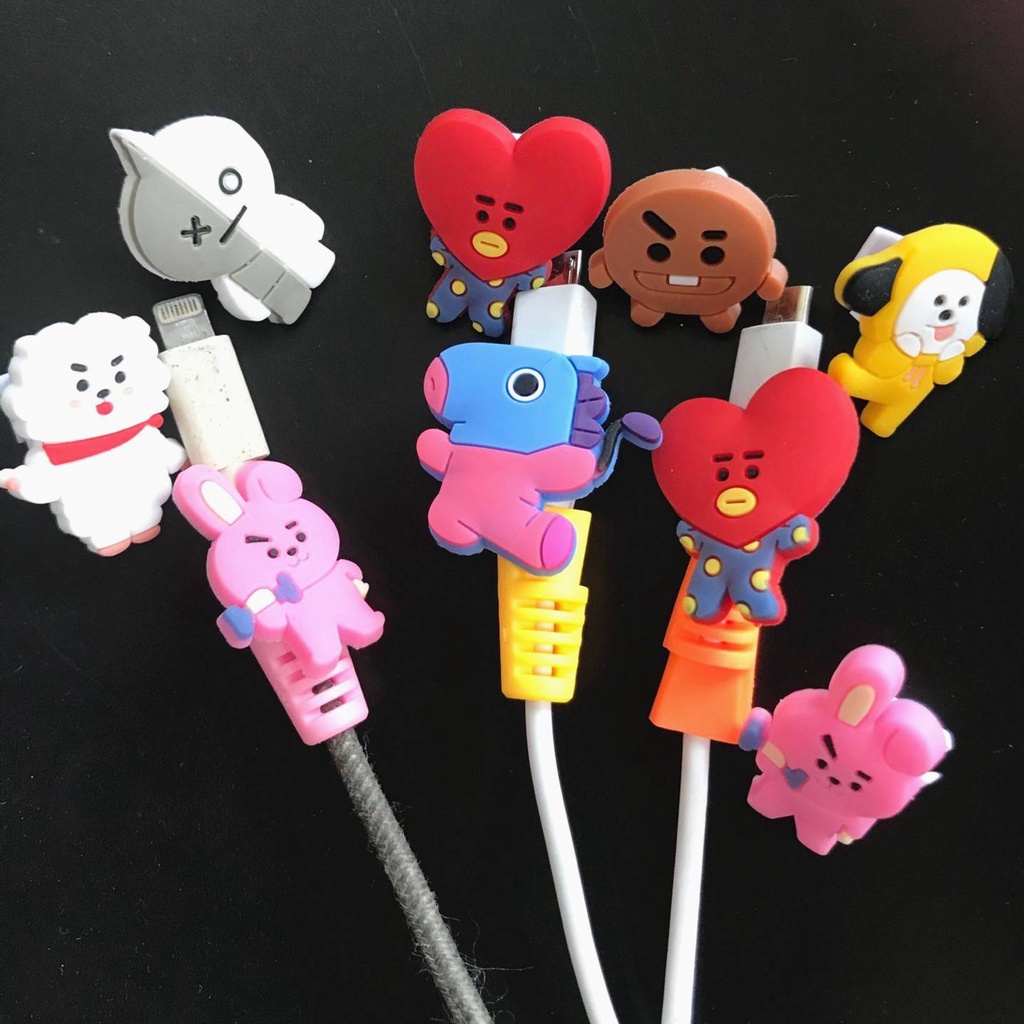 kpop bts bt21 protector de cable de dibujos animados cable protector de
