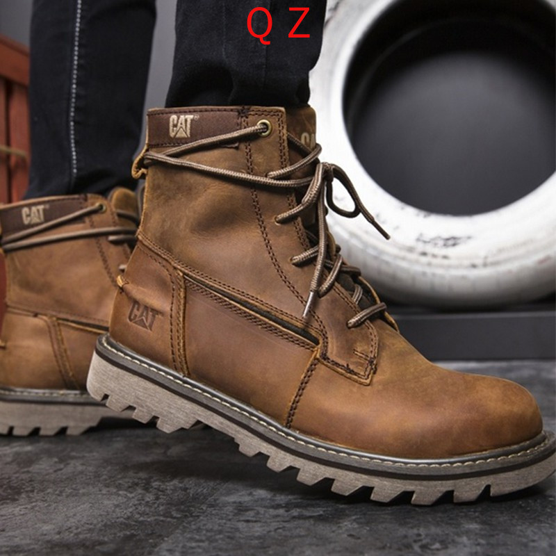 caterpillar botas trabajo de los hombres suave dedo del pie botas de cuero genuino | Shopee México