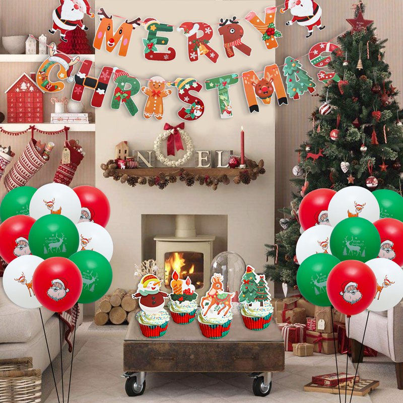 JeVenis Set de 50 globos de ciervo Decoración de fiesta de navidad Globos de navidad Suministros de fiesta de navidad Banner de fiesta de navidad Globos de feliz navidad 