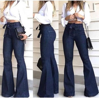 RL09 Pantalones De Mujer De Estilo Transfronterizo De Comercio Exterior  Sudamericanos De Cintura Alta Microelástico Con Cordones Acampanados Anchos  @