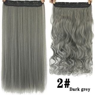 Aplicar cabello Sintético rizado negro a color gris/extensiones para el