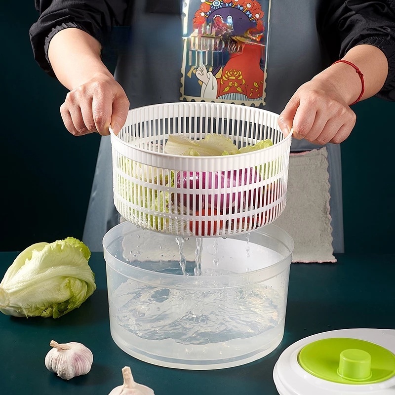 secado rápido fácil para la cocina preparando una ensalada sistema de drenaje de agua capacidad secadora segura sin BPA Lavadora de verduras spinner de ensalada 