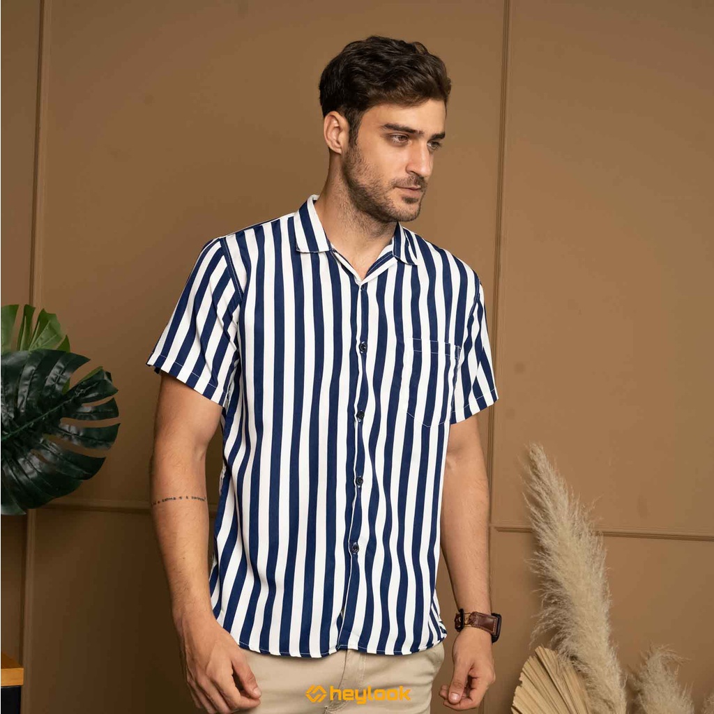 Camisas De Rayas Para Hombres Camisa Lucky Brand De Manga Corta A