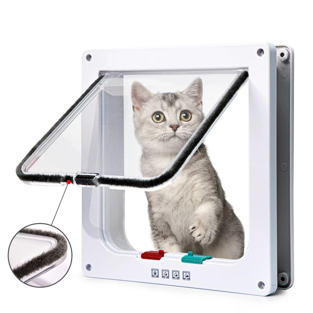 CEESC Puerta magnética para mascotas con puerta abatible y cerradura de 4 vías para gatos gatitos y Perro Perrito M, Negro 