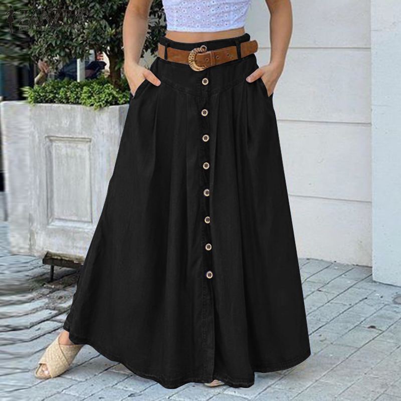 Primavera Falda Larga Sólida Botones Casuales Abajo | Shopee México