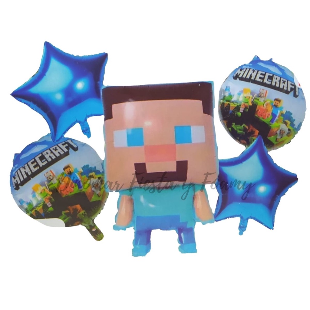 Set de globos Minecraft con 5 piezas globo metálico de aluminio adorno