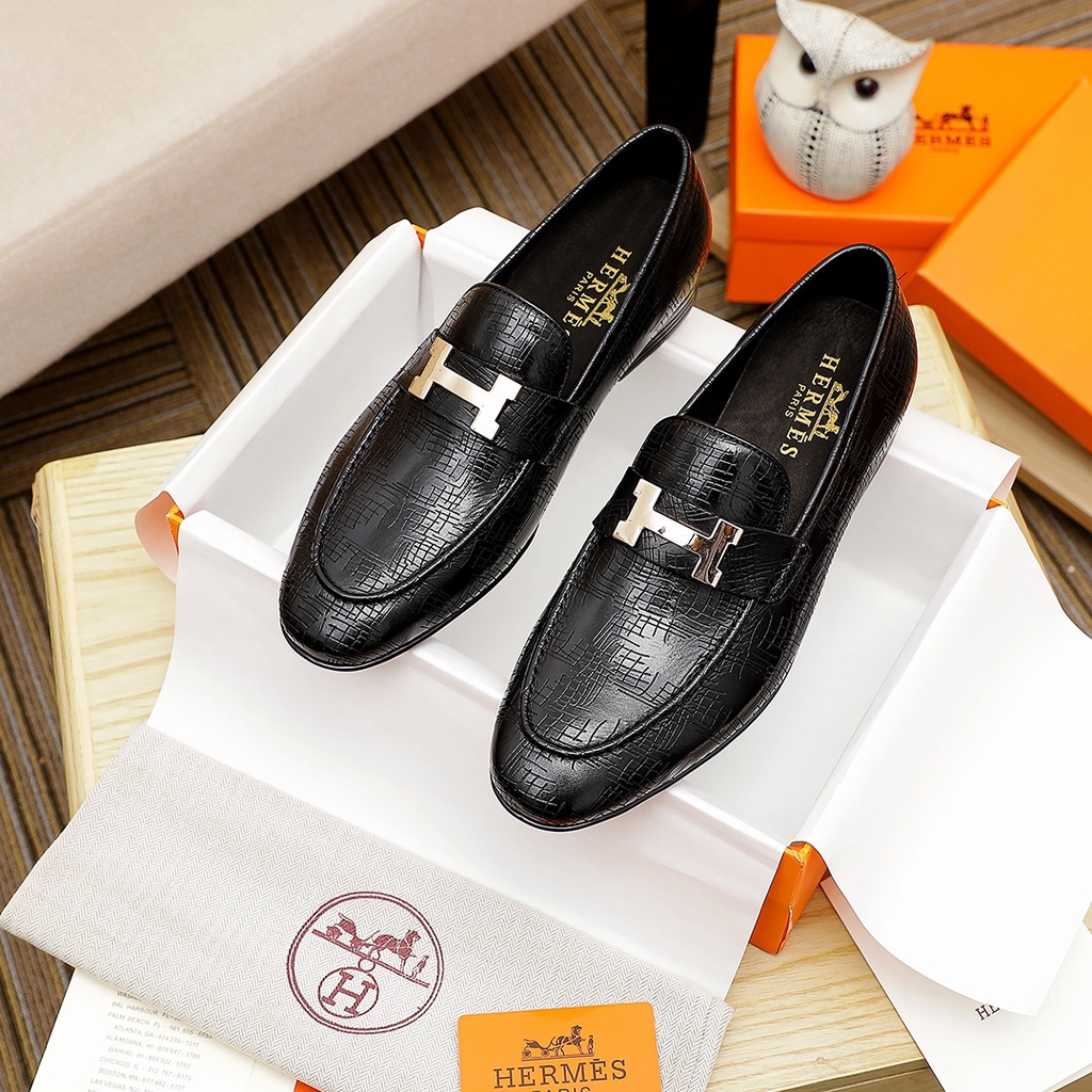 Hermes Zapatos De Hombres De Gran Tamaño De Deslizamiento En Cuero Genuino Moda casual Mocasines | Shopee México
