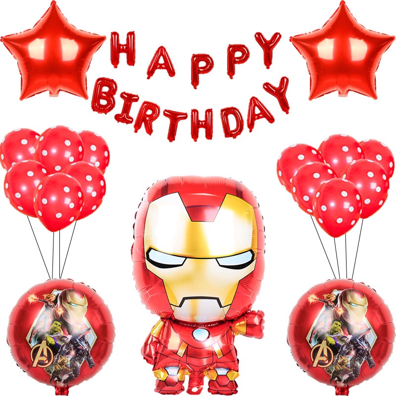 Decoraciones de Fiesta Cumpleaños Iron Man Globos Vengadores Pancarta de Feliz Cumpleaños Marvel Adorno para Pastel para Niños Iron Man Kit de Suministros de Fiesta 