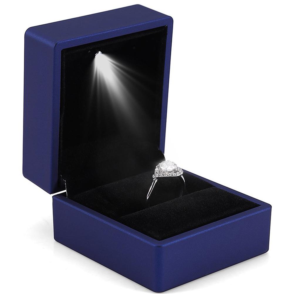 Caja de anillo LED de moda Caja de anillo iluminada para propuesta de matrimonio Caja de anillo con iluminación interna LED Boda de compromiso azul