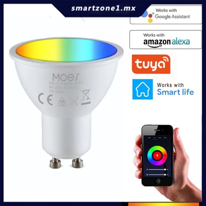 MoKo WiFi LED Bombilla Inteligente GU10 5W Temporizador App Funciona con Alexa Echo SmartThings Google Home para Control de Fonética Lámpara LED Bombilla Regulable RGB+Luz Blanco Cálido+Frío 