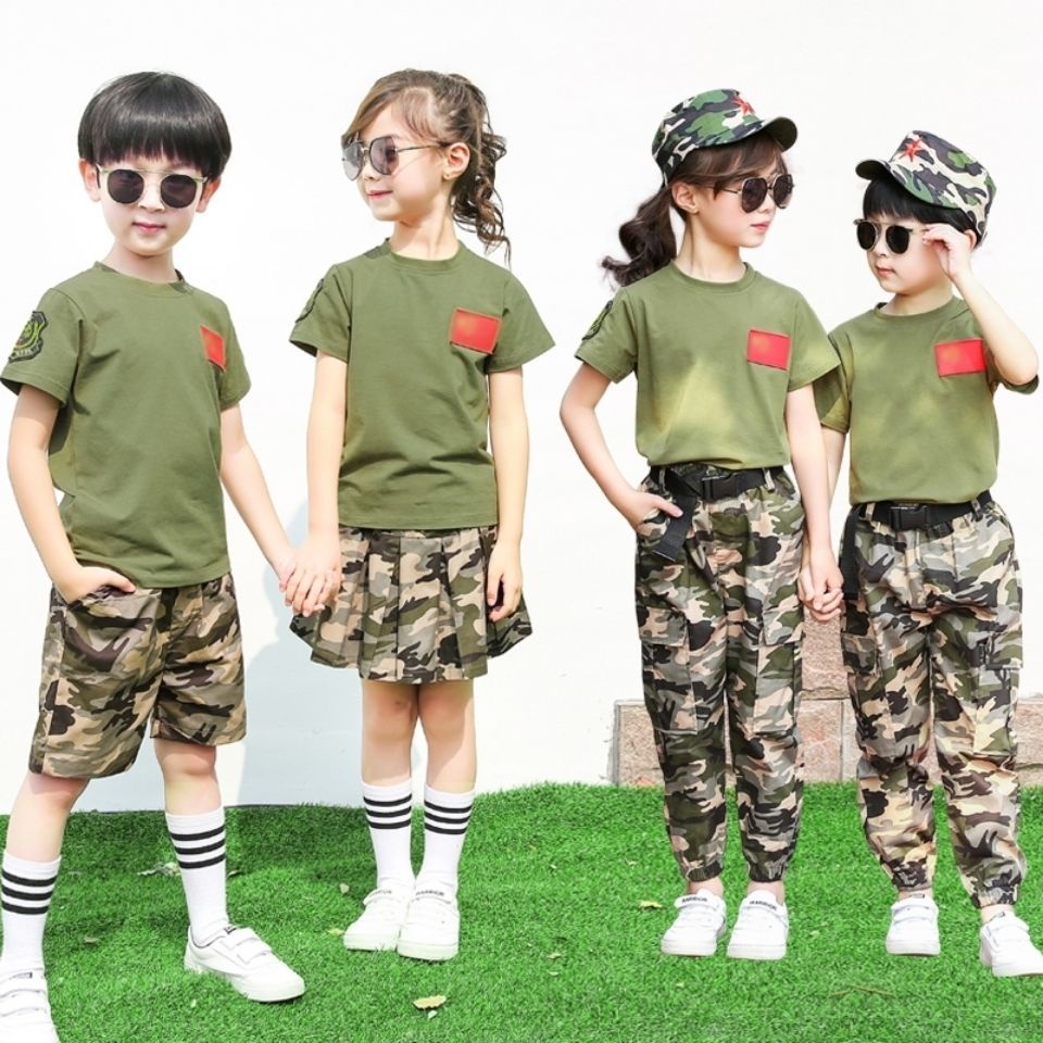 Trajes De Camuflaje Para Niños , Y Niñas , Estudiantes De Escuela Primaria  , Entrenamiento Militar , Campamento De Verano , Manga Corta | Shopee México