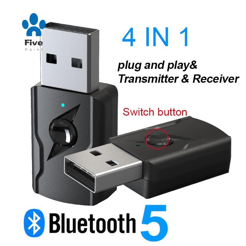 4-en-1 USB Bluetooth 5.0 Transmisor Receptor para adaptador de transmisor de audio para TV y computadora 