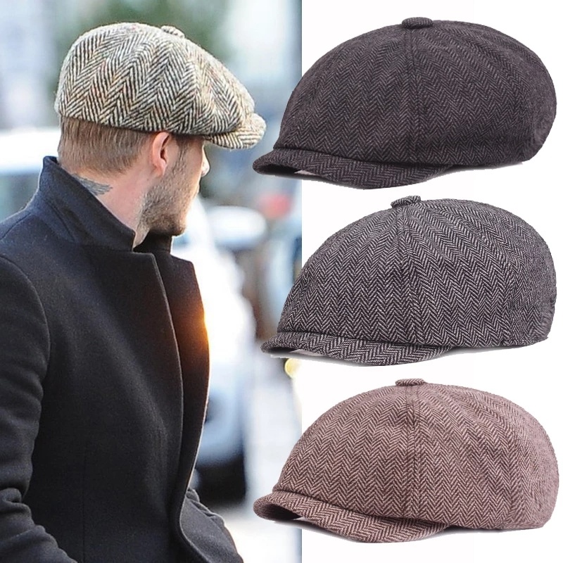 Gorras casuales de lino Retro a la Moda Para Vintage Casual rayas/mujeres otoño invierno Grande octagonario sombrero/Gorro literario Coreano Para hombre | Shopee México