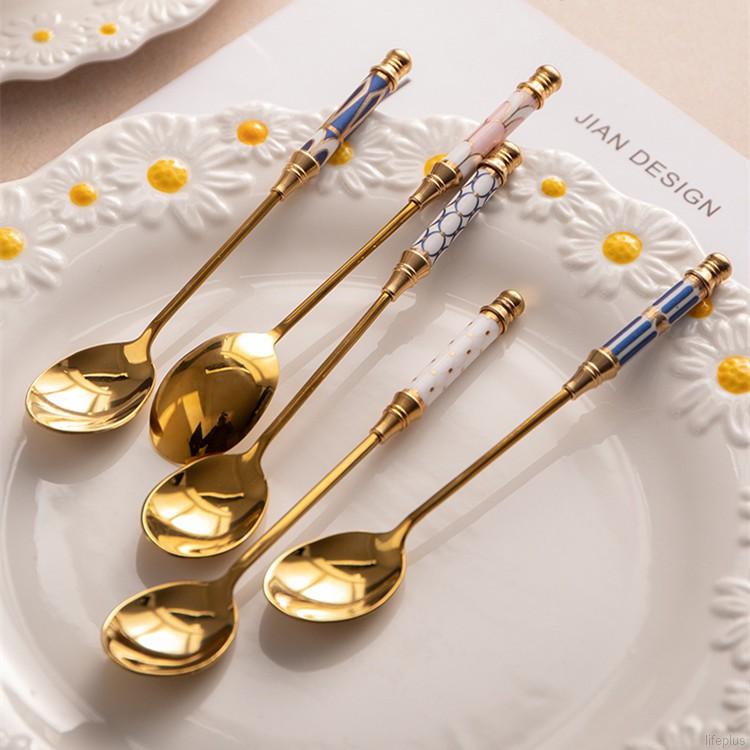 postre cucharas de sopa PROKITCHEN 8 cucharas de postre 12 cm para té café apto para lavavajillas cucharas doradas en forma de flor de acero inoxidable chocolate caliente 