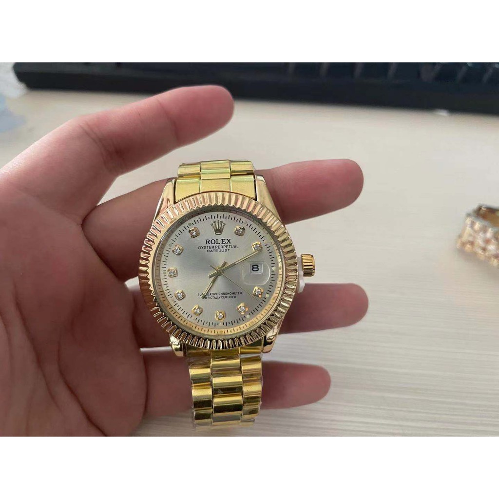 Rolex Casual De lujo De acero dorado con Diamantes/reloj De calendario a prueba De agua para Shopee