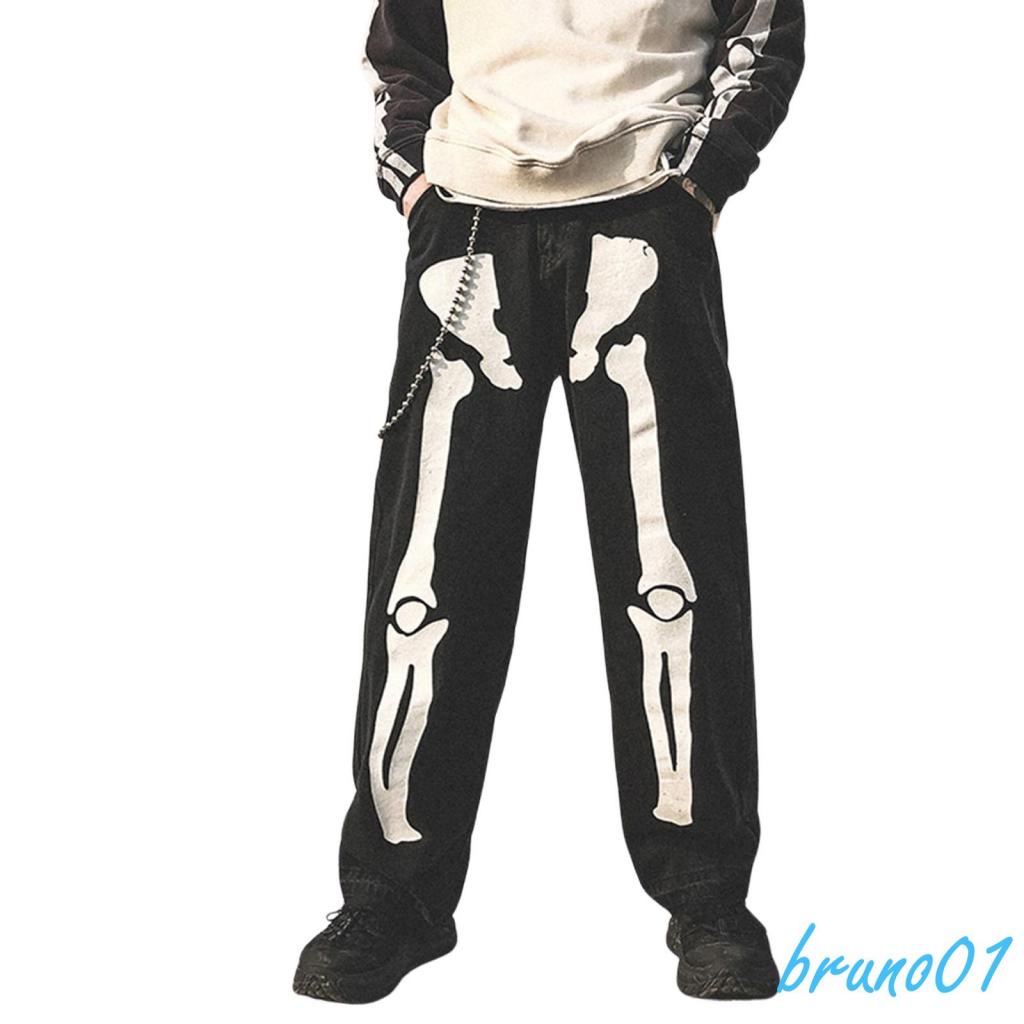 ✡ ❥ Pantalones De Halloween Para Hombre Con Patrón De Calavera , Atmósfera De Terror Suelta Ropa Festiva | Shopee