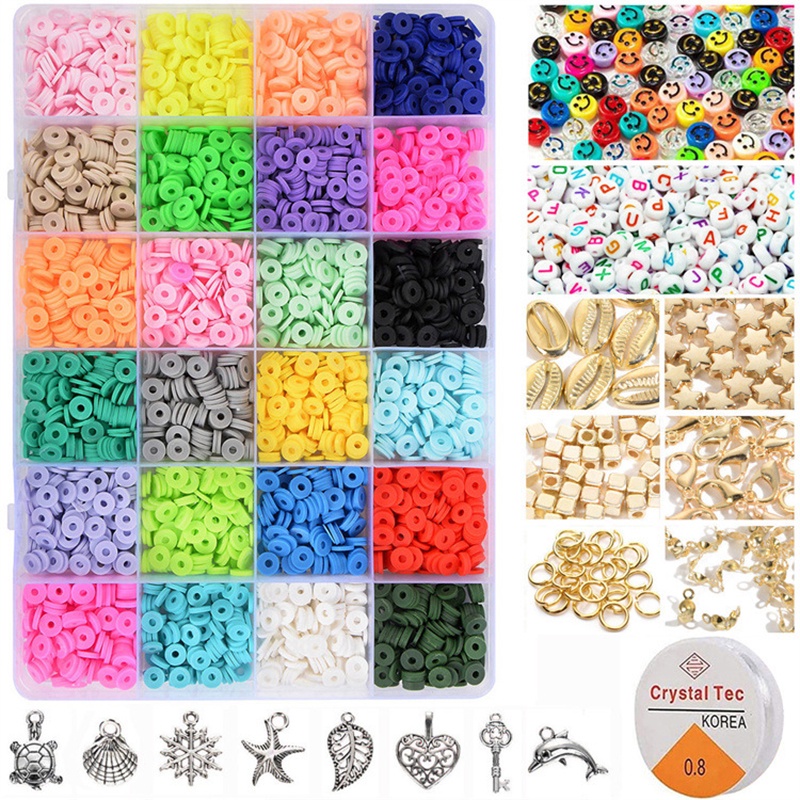 Shorant 5040 Piezas Cuentas Arcilla Polimerica Planas Kit para Hacer Pulseras Collares con Letras Abalorios DIY Clay Beads Set de Pulseras de Colores Verano Adultos Niñas 