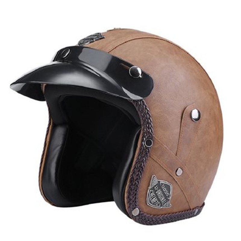 Motos, accesorios y piezas Ropa y accesorios de protección Casco de Choque clásico para Moto de Abierta Estilo Vintage para Piloto Diseño de Cuero · con Visera con Bolsa