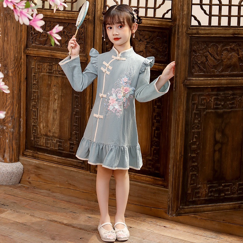 Laciteinterdite Vestido Chino para niña Qipao tradicionale Motivo Dragones o Flores de 4 a 16 años 