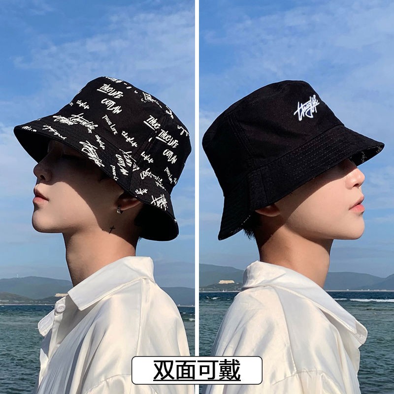 liu*Sombrero de pescador coreano, sombrero de graffiti de doble para hombre, sombrero para el sol de primavera y verano, solar para estudiantes, gorro lavabo para mujer, hipster | Shopee